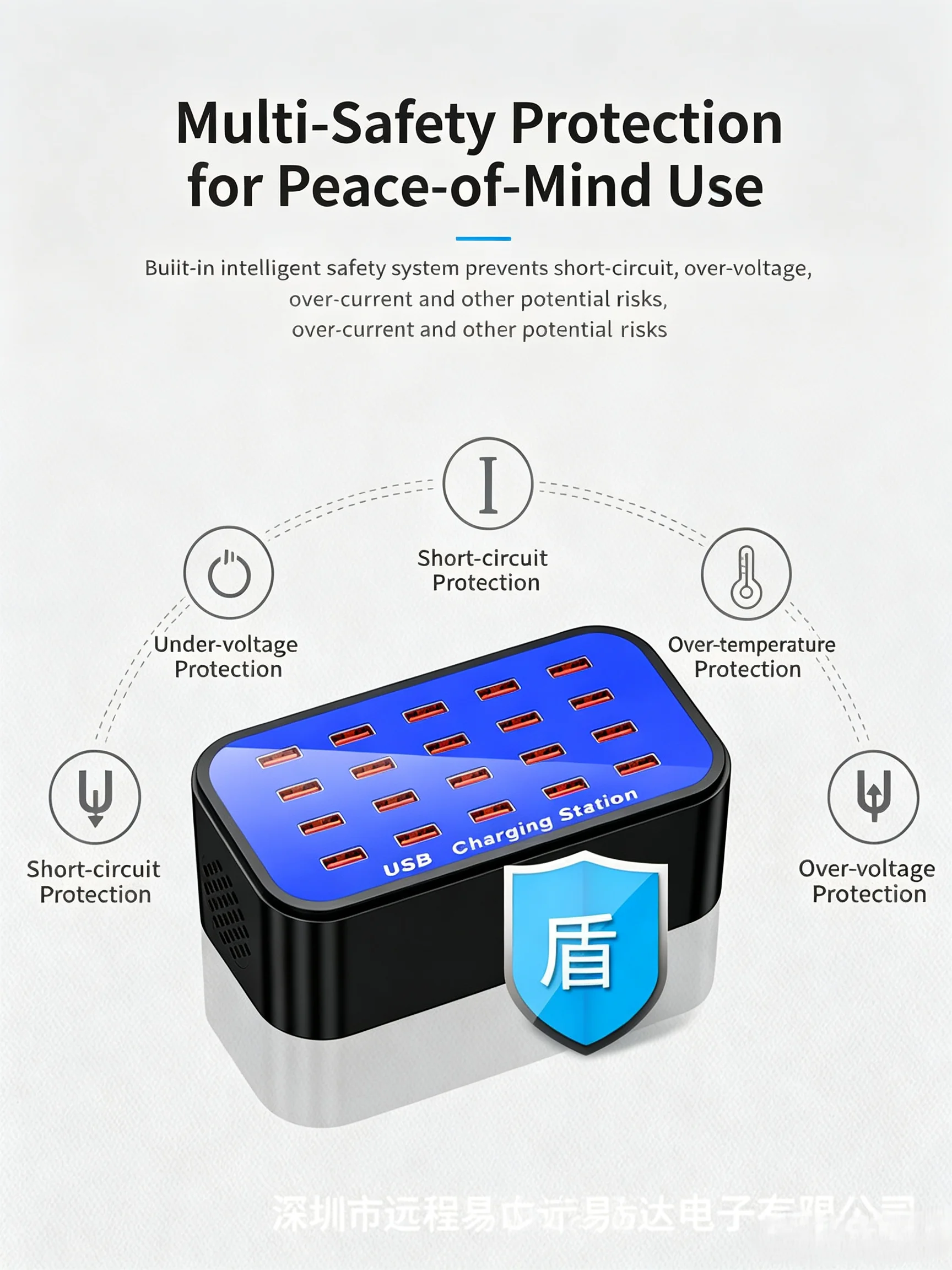 20‑Port USB Charging Station,100W Multi‑Device Desktop USB Charger Hub 5V 0.5‑2.4A Smart Current Matching for Phones Tablets Mul