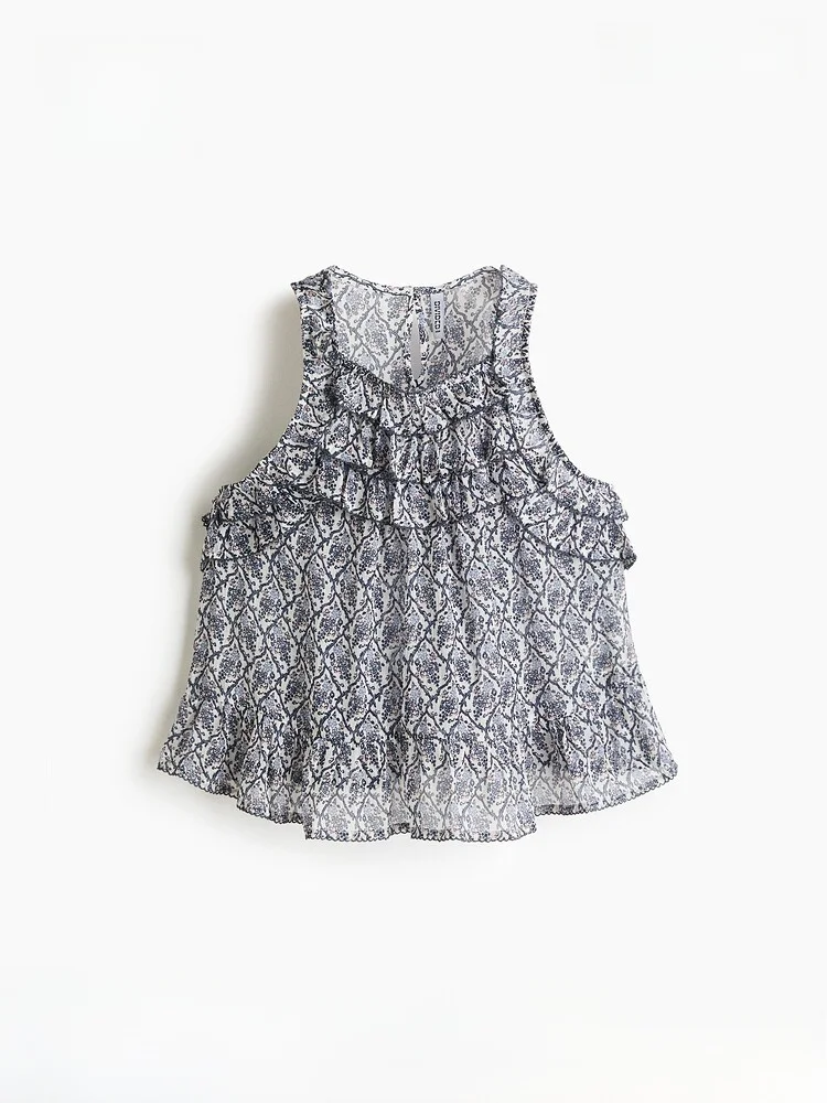 

Spring New Arrival Women's Ruffle Hem Top H&M 333366 Outerwear Strap Sle Square Collar Regular Length Polyester Fiber