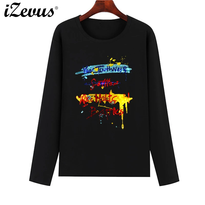 Women's fall and winter long-sleeved cotton casual T-shirt Comfortable and beautiful high-quality drill figure T-shirt S-4XL