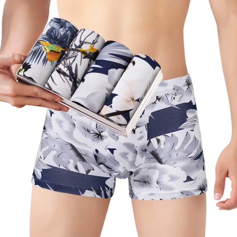 4Pcs/Lot Men Panties Seamless Printed Underpants Breathable Man Pack Boxers Underwear Fashion Mens Boxer Male calzoncillo hombre