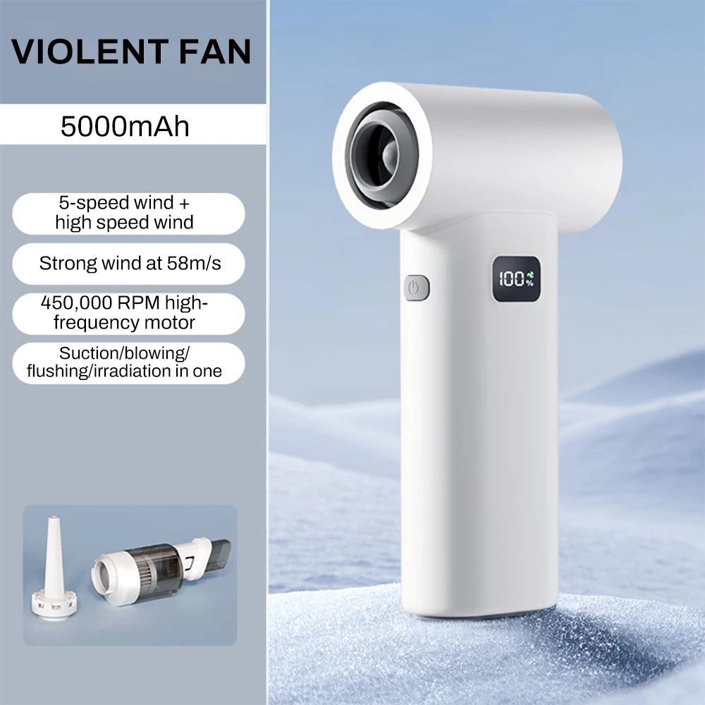 

450000RPM Portable Handheld Turbo Fan 6 Wind Speeds Adjustable 58m/s Brushless Jet Blower with Battery Display & LED lighting