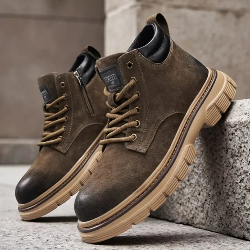 

Winter Fleece Lined Mens Genuine Leather High Top Cotton Shoes Warm Snow Boots for Cold Weather Outdoor Daily Hiking Wear