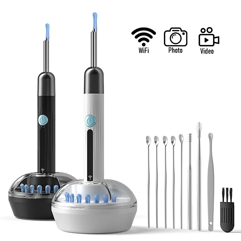 Spiral Rotating EarPicking Spoon WiFi Camera Endoscope with LED Light Portable Otoscope For Android IOS