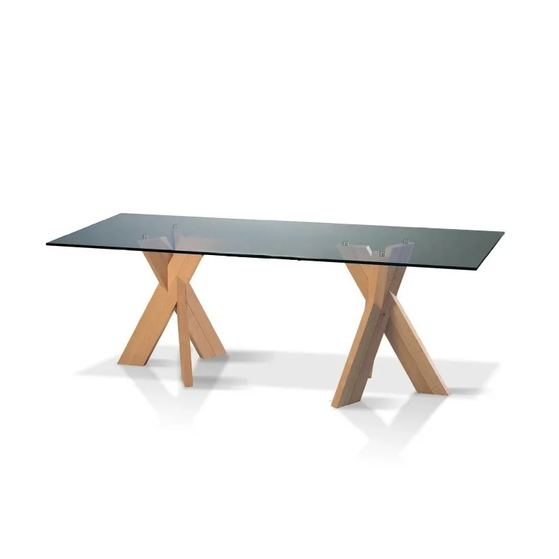 

Italian tempered glass dining table, modern household oak leg tea table