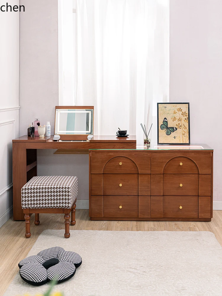ZML Dressing Table Smart Flip Cover Makeup Table Chest of Drawers Integrated Bedside Cabinet Vintage
