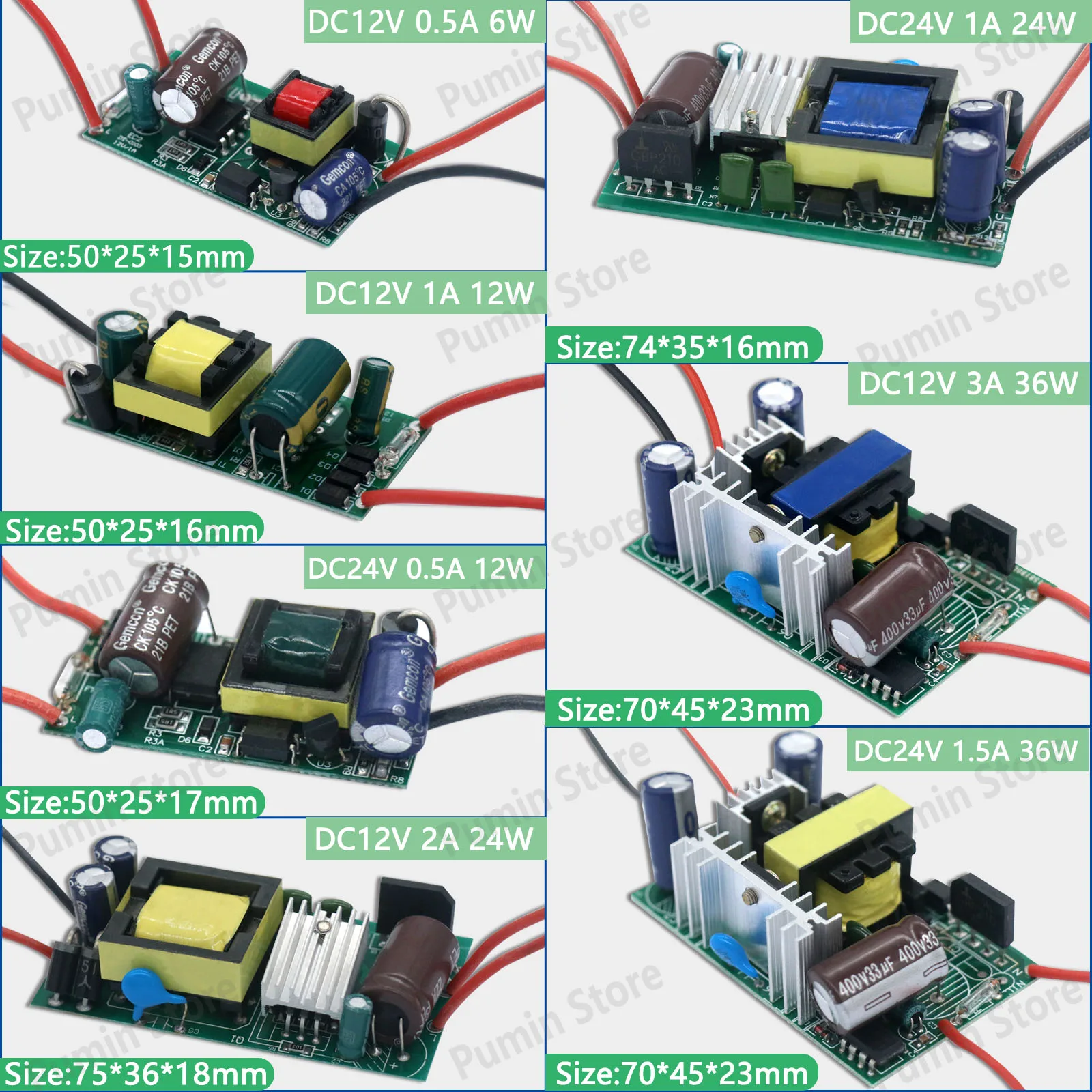 

12 Вт 24 Вт 36 Вт светодиодный драйвер Трансформатор AC220v DC12v 24V Импульсный модуль питания Голая печатная плата для замены/ремонта 1A 2A 3A