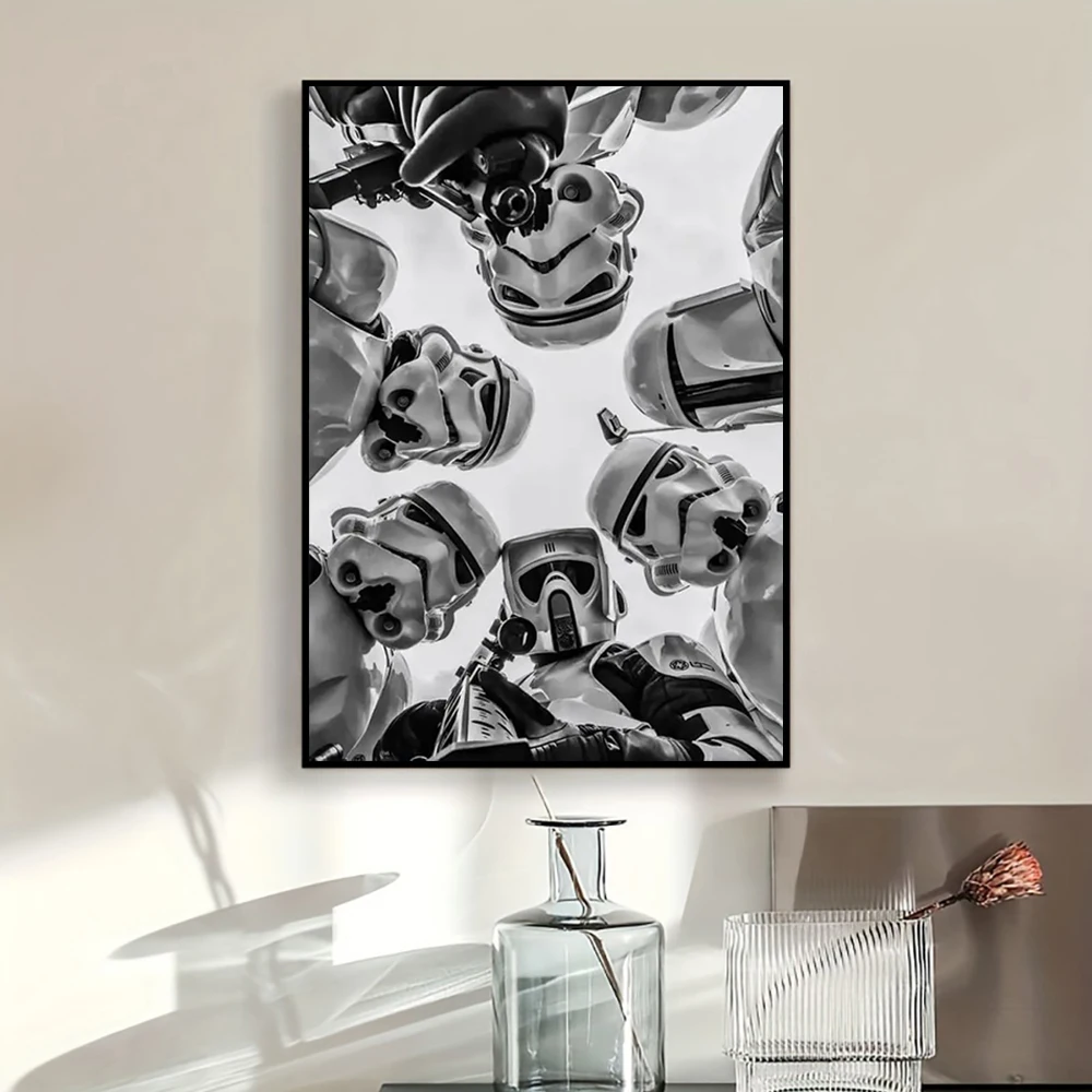 Wandkunst, HD-Leinwanddruck-Poster, geeignet für Zuhause, Wohnzimmer, Raumdekoration, Stormtrooper Schwarz-Weiß-Ästhetik