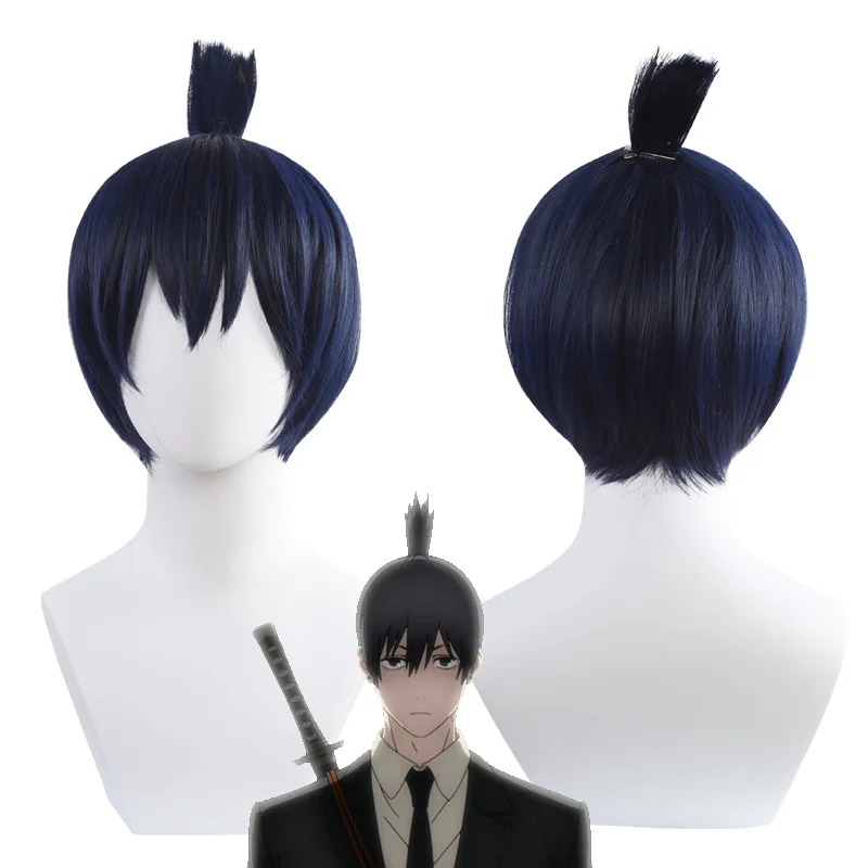 Anime Chainsaw Man Hayakawa Aki Cosplay Wig Unisex Short Ponytail Heat Resistant Synthetic Hair Wigs Halloween Props Accessories