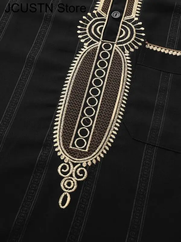 Kaftan Islami Pria Terbaru 2025 Lengan Pendek Bordir Pakaian Muslim Modern Busana Etnik Jubah Islami Gamis Ramadan Abaya