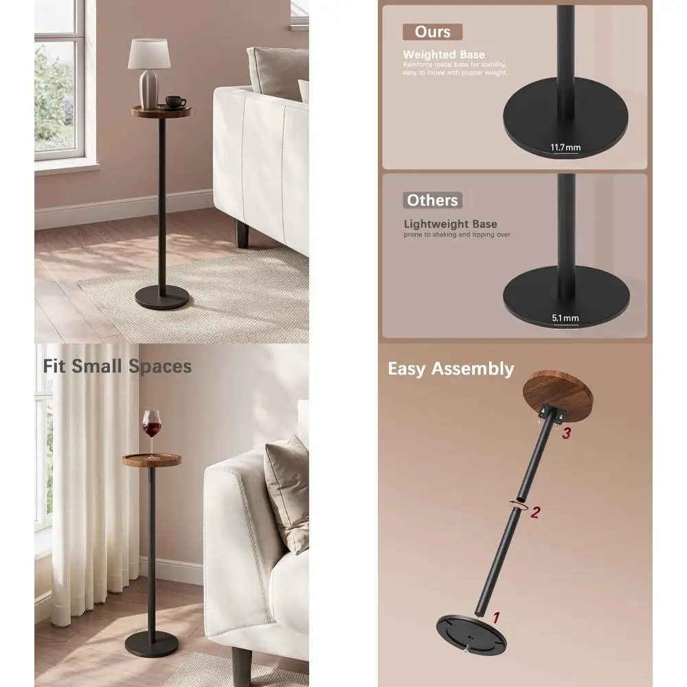 

Компактный круглый приставной столик из орехового и черного цвета с металлическим основанием для небольших помещений