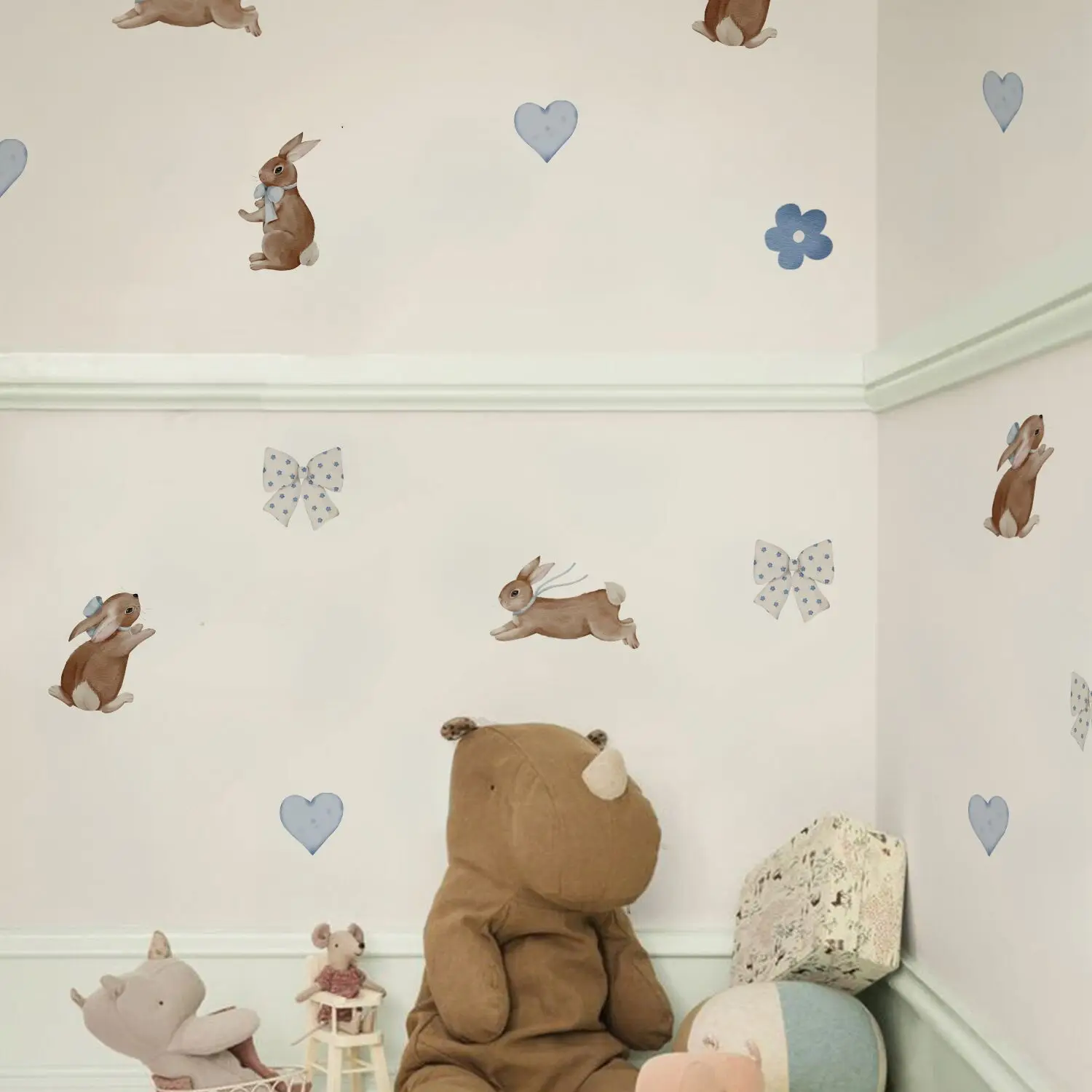 ملصقات حائط على شكل أرنب ليبرتي، ملصقات حائط لاصقة على شكل أرنب بألوان مائية لطيفة وجميلة لغرفة الفتيات، ديكور قابل لإعادة الاستخدام