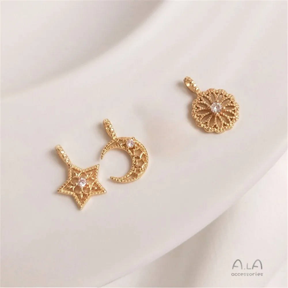 

14K Gold Color-protecting Inlaid Zircon Star Moon Sunflower Pendant Diy Bracelet Collarbone Chain Pendant
