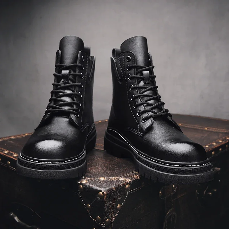 Winter Men's Genuine Leather Boots Personalized Knight Boots High Top Shoes Men's Business Short Boots Work Clothes Boots