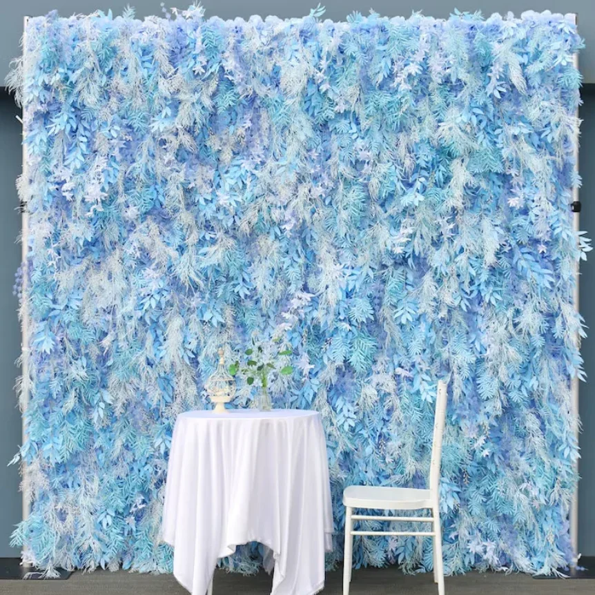 

Blue Artificial Flower Wall Wedding Backdrop Fabric Floral Wall Window Display Event Party Props Wedding Decorationg