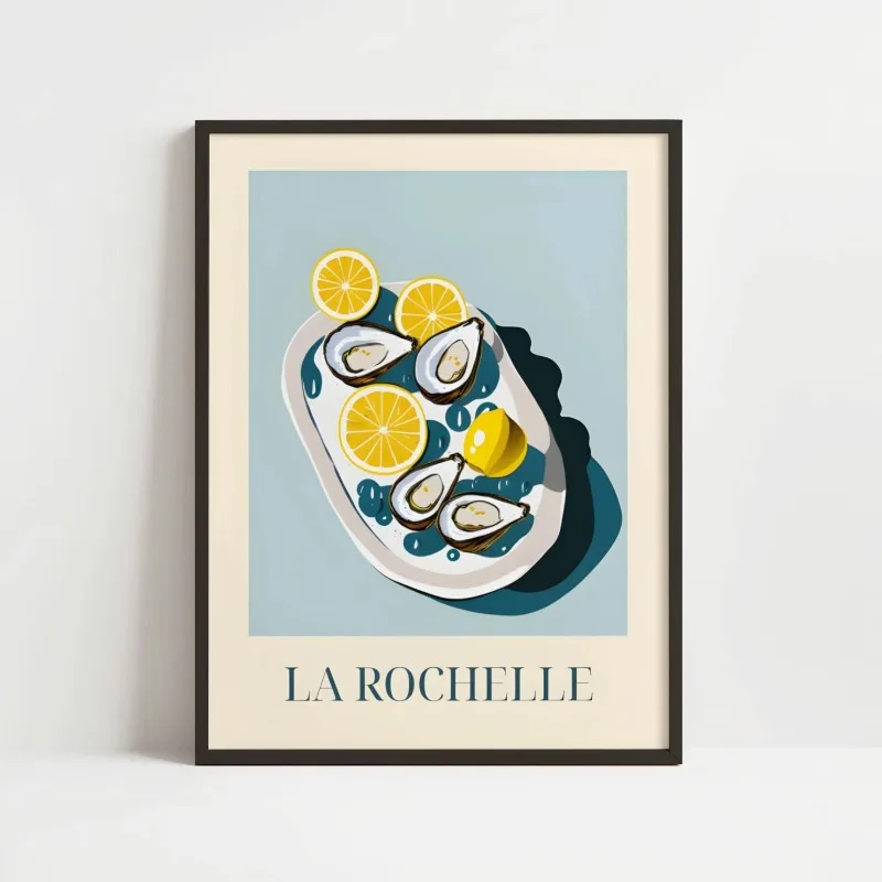 Oyster Seafood Canvas Wall Art Coastal Food Art Print Lemon Vintage Travel Poster Style Home Wall Print Unframed Canvas Poster