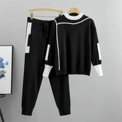 Women Suit Two Piece Set Sweaters 2024 Autumn Suits Korean Windproof Knit Top Casual Women's Golf Pants Sweater