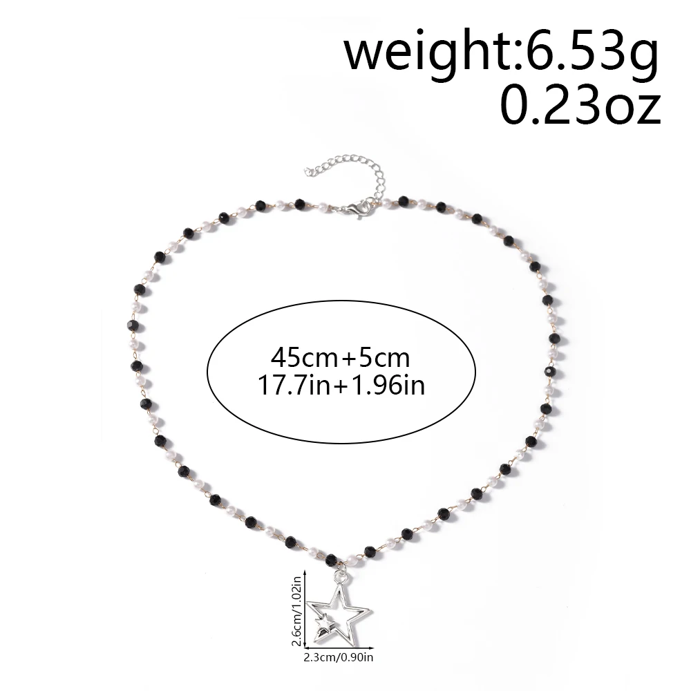 Aihua Neue Koreanische Mode Mond-Polaris-Stern-Anhänger Halskette für Damen und Herren Schwarze Seilkette Choker Y2k Party Schmuck Geschenke – Detail 12