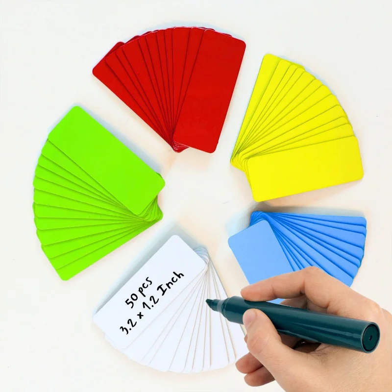 50 Pieces (3.2 x 1.2") - Full Colored Magnetic Labels - Reusable Strips for Home Office Garage Refrigerator Blank Writable