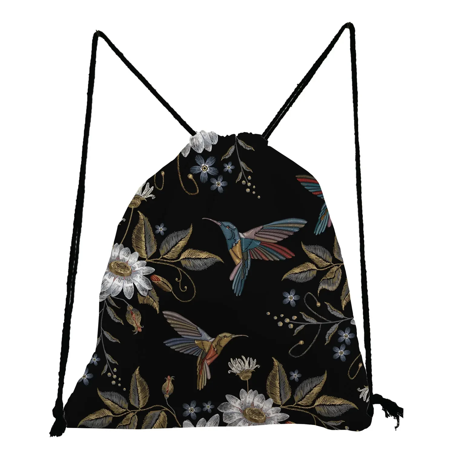 Flower Bird Printing Drawstring Bags Teenager Girls Bookbag Daily Useful Eco Travel Backpack Big Capacity Unisex Soft Back Bags
