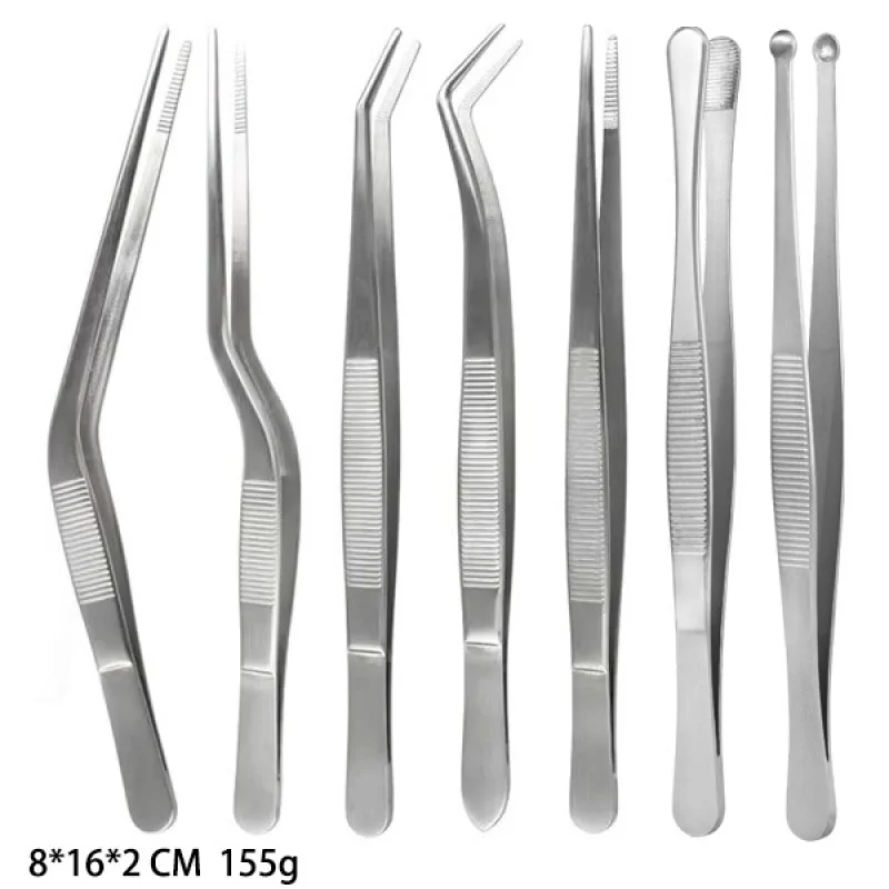 

Premium 6Pcs Stainless Steel Kitchen Tools Set, Heavy Duty Plating Tweezers & BBQ Tongs for Food Styling Baking Decor