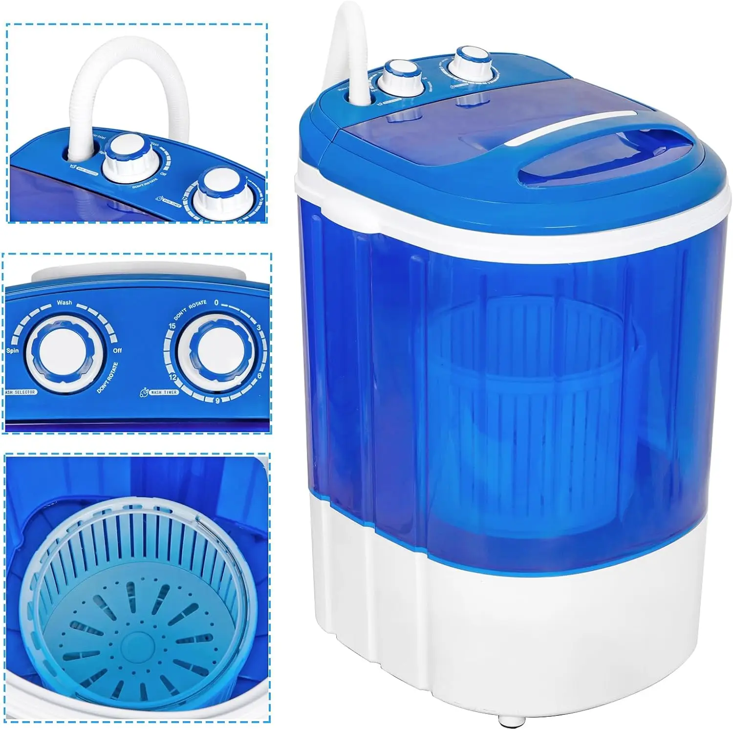 

6.6lbs Capacity Washing Machine for Laundry, Portable Single Translucent Tub Washer with Timer Control and Spin Cycle Basket