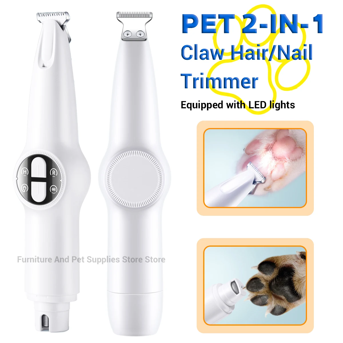 

2-in-1 pet dog paw trimmer cat nail clipper pet nail grinder dog cat hair trimmer grinder paw
