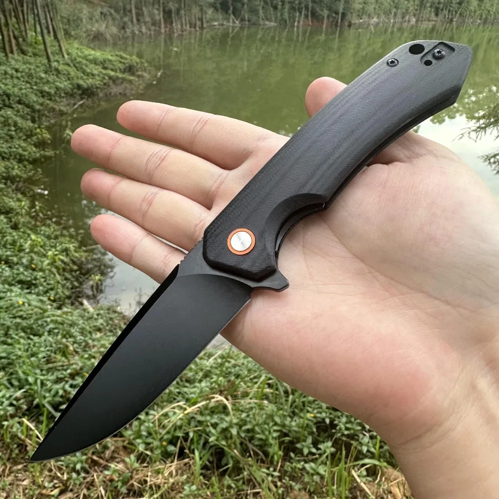 

Black Titanium 8CR15MOV Blade Outdoor Bearing Folding Knife G10 Handle Black Warrior EDC Camping Knife