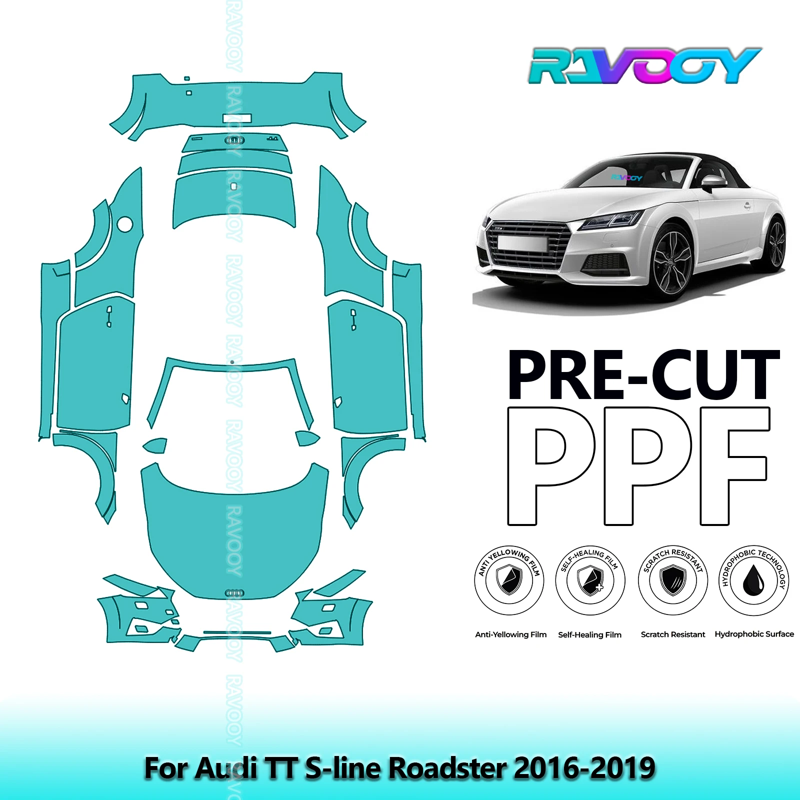 For Audi TT S-line Roadster 2016-2019 Full Body 8.5Mil Pre-Cut Paint Protection Film PPF Clear Bra Kit Clear/Matte/Black Options