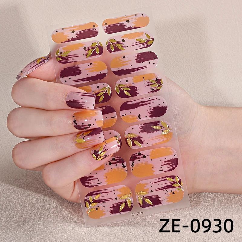 16 punte adesivi per unghie senza cottura fai da te foglie d'acero adesivo in lamina d'oro involucri per unghie copertura completa decorazione manicure decalcomania per unghie