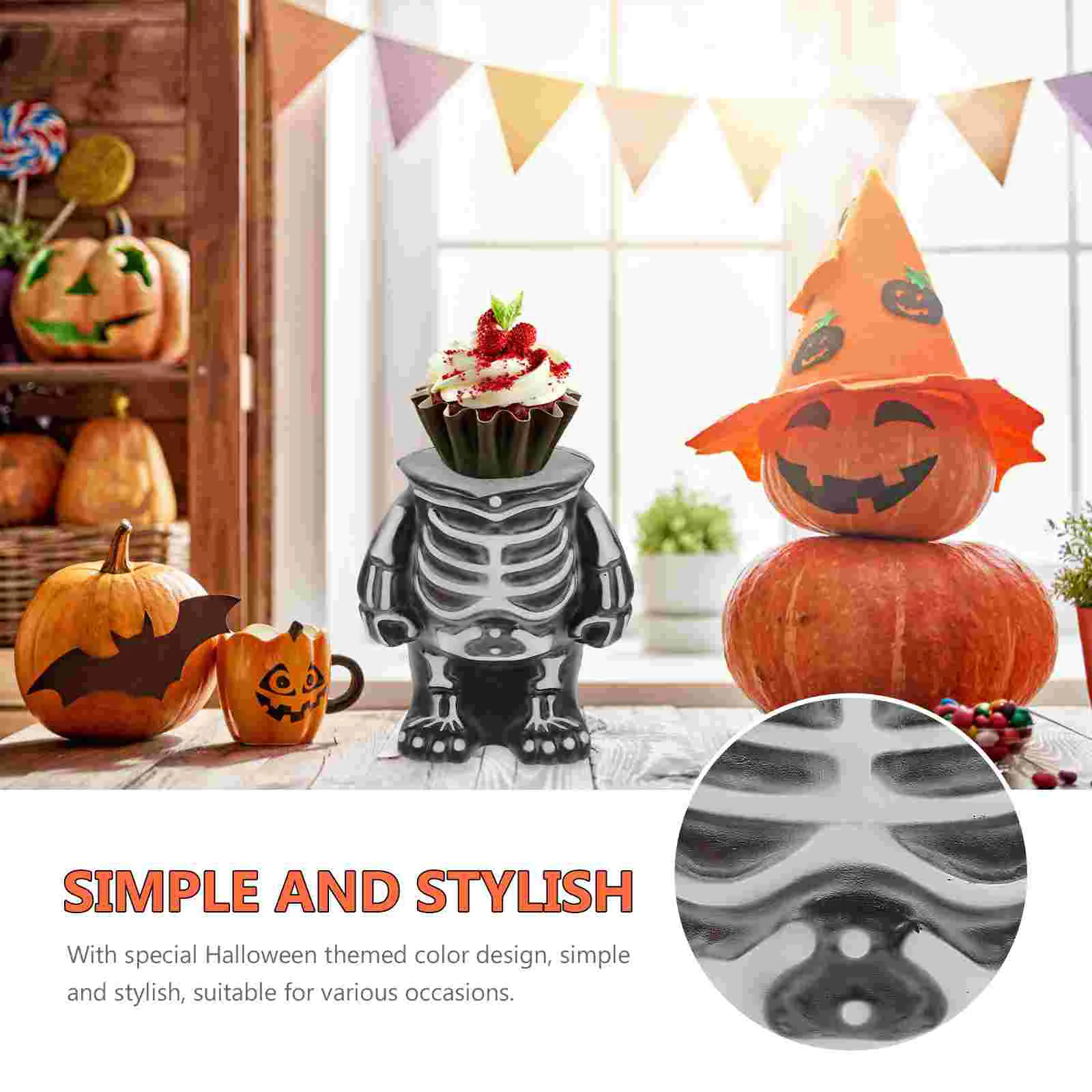 Halloween Black and White Skull Body Decoration Ornaments Food Cake Tray Stand (black Body) Decorations Pumpkin Holder Outdoor