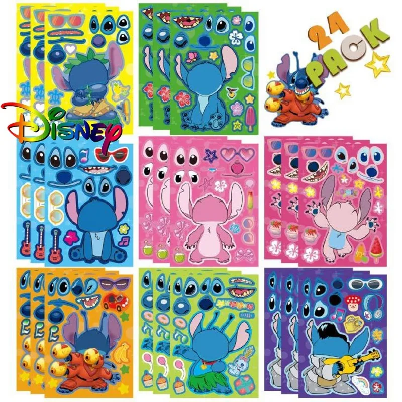 24/32Sheets Disney Stitch DIY Puzzle Sticker Kids Cartoon Toys Assemble Stickers Create Your Own for Children's Birthday Gifts