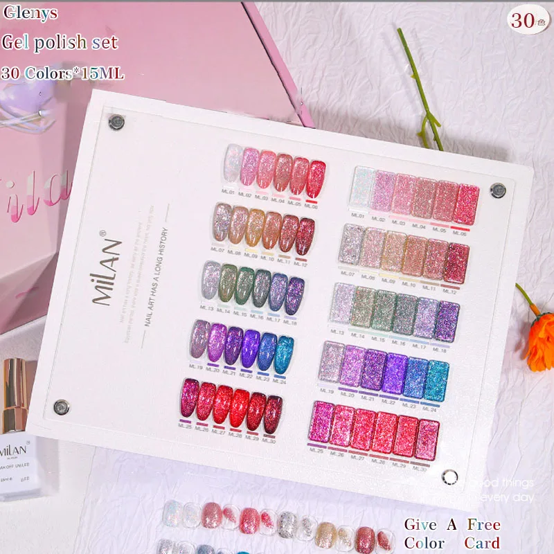 

Glenys 30-цветный блестящий гель-лак для ногтей с полной сеткой, популярный погружной гель, простой чистый цветной отбеливающий набор лаков для дизайна ногтей