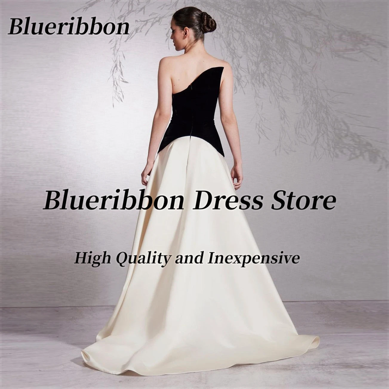 Blueribbon Modern Girls Wear Contrast Color Dresses for Prom Scalloped Neck Sexy Back Evening Gowns A Line Birthday Party Dress