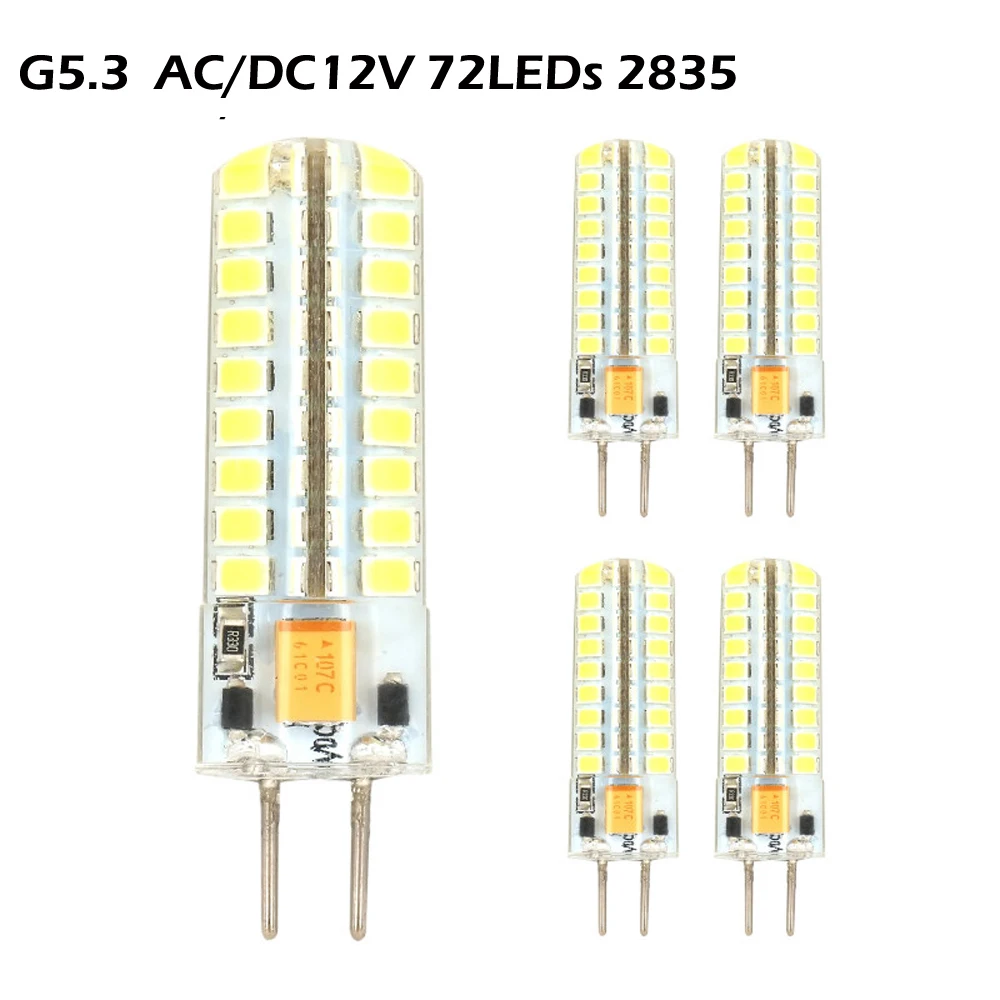 GY6.35 G5.3 G4 5W 72SMD 2835 LED Corn Lamp AC/DC12V LED Silicone Crystal Light Bulb White Warm White