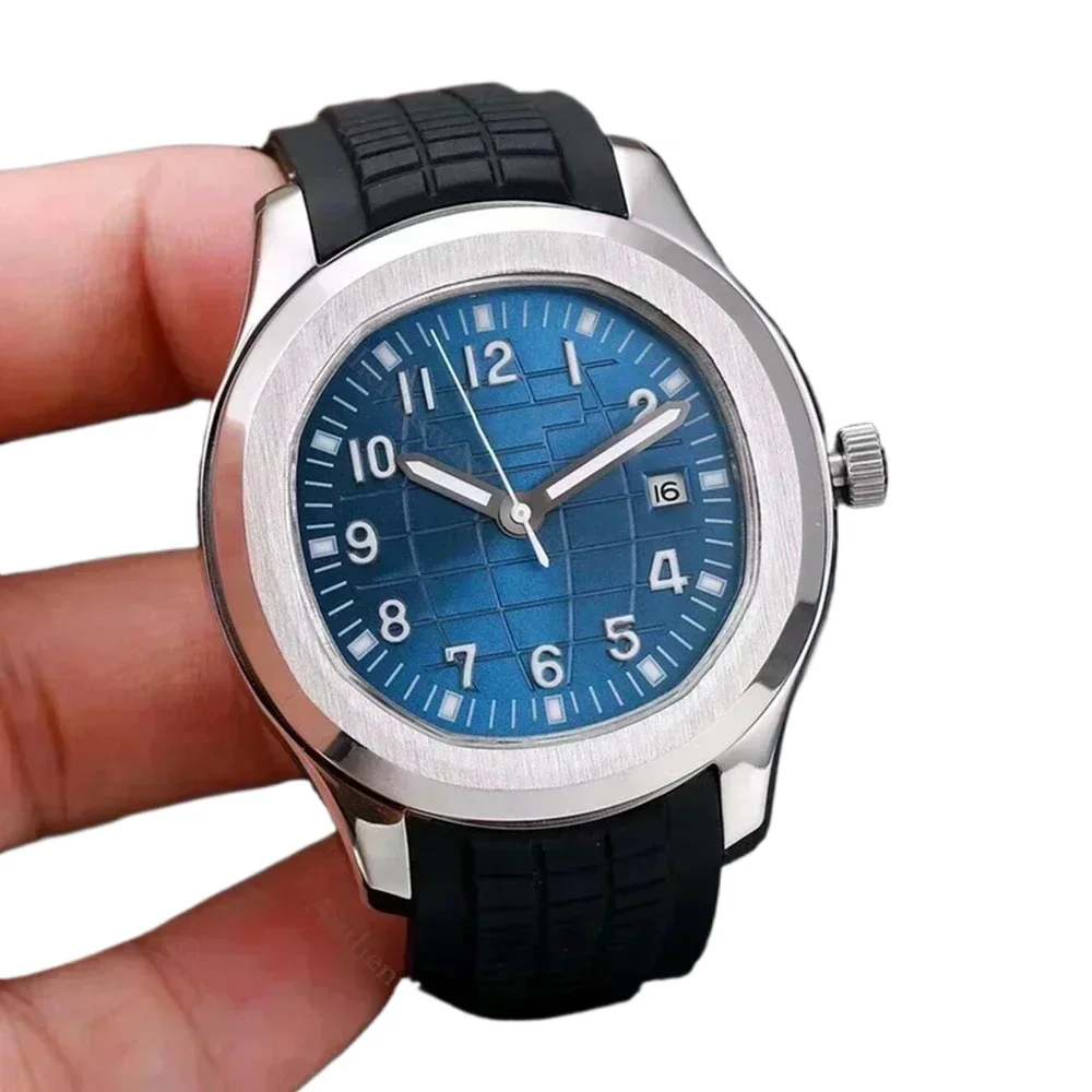 الرجال الميكانيكية ووتش الساعات الأوتوماتيكية الفولاذ المقاوم للصدأ الأزرق الأبيض المطاط حزام الياقوت الفضة ارتفع الذهب جامبو مخصص #2