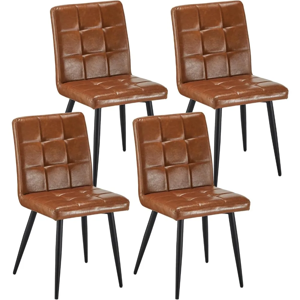 

Modern PU Leather Dining Chairs Set of 4, with Black Iron Legs - Soft Padded Kitchen Chairs, Comfortable Seating for Restaurant,