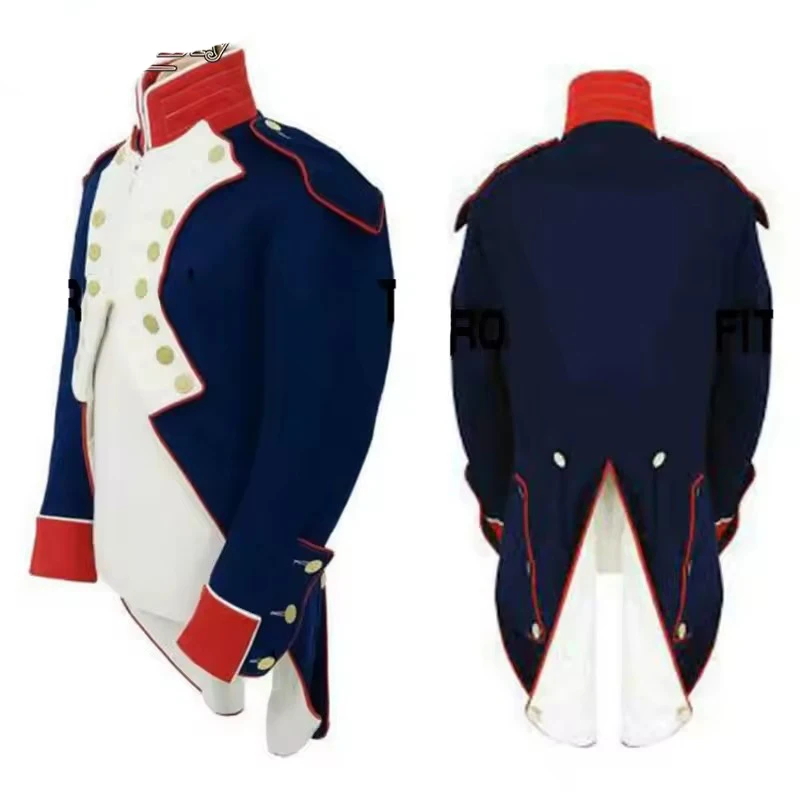 Chaqueta de reproducción de uniforme napoleónico británico azul, abrigo militar gótico Steampunk de la guerra Civil victoriana para hombre