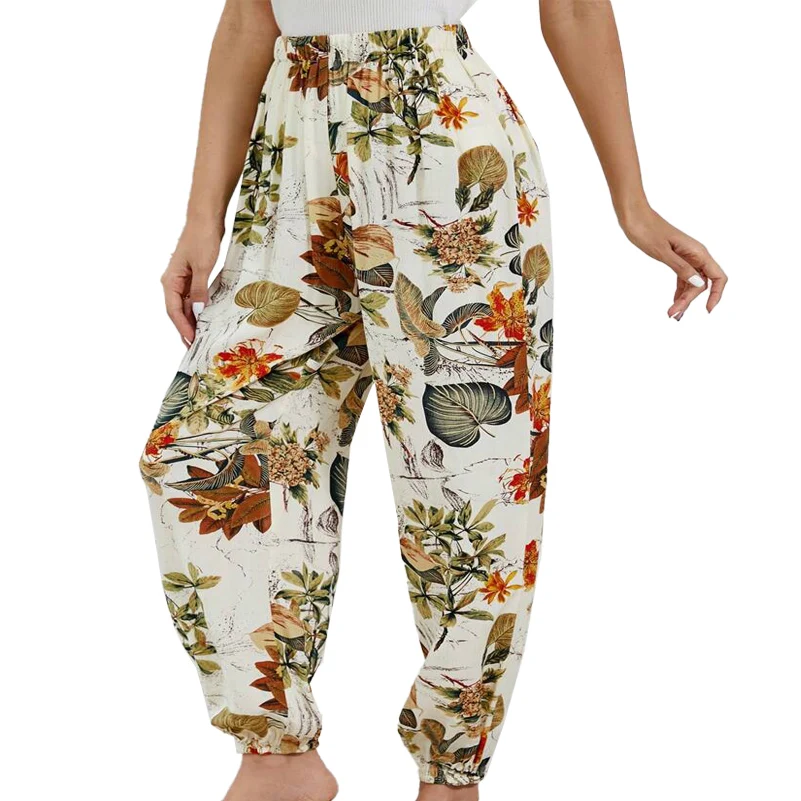 

Plus Size Women's Clothing, Women's Plus Size Casual Pants, Floral Print Elastic Waist Slightly Elastic Slim Pants