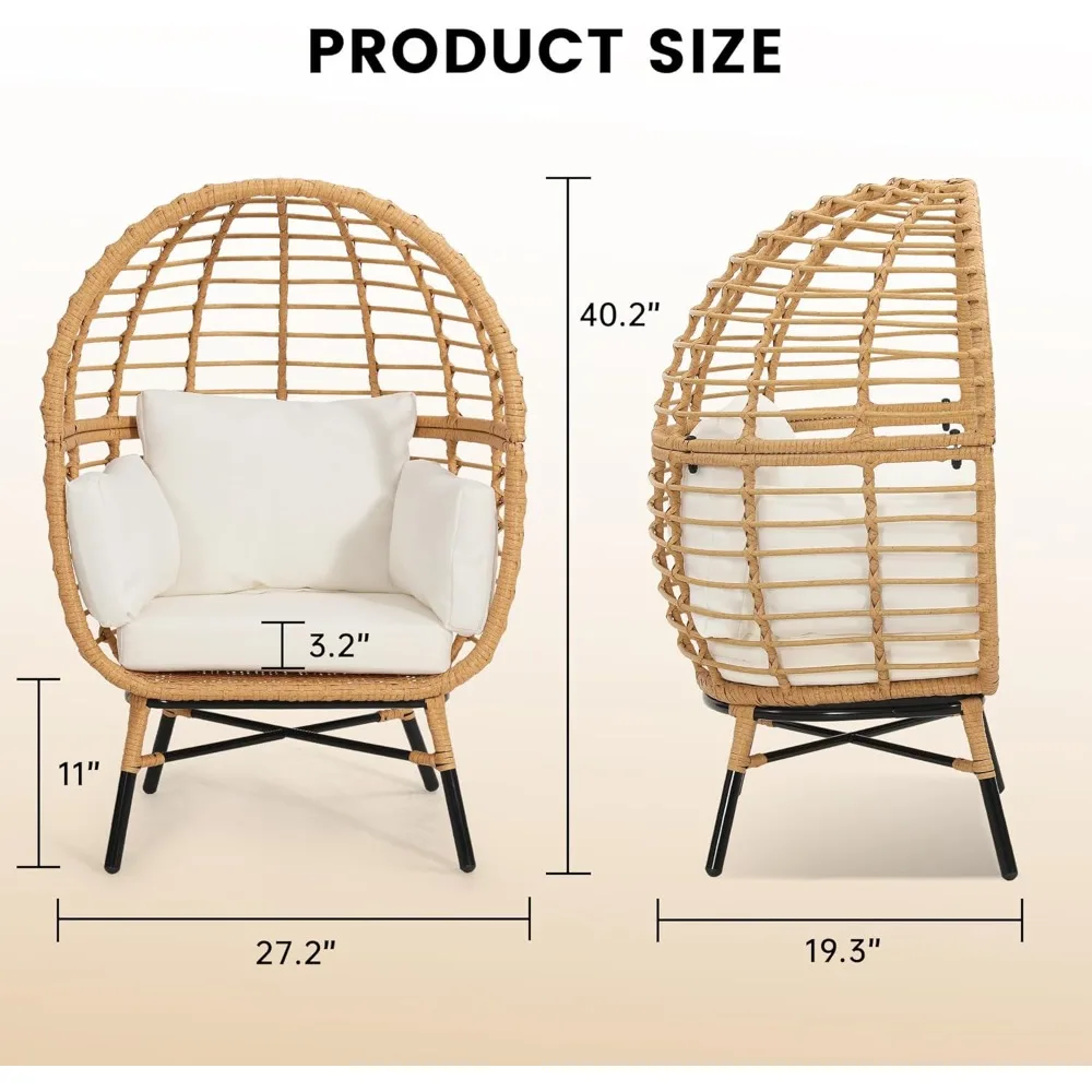 Rattan Egg Chair for Children, Indoor Wicker Kids Egg Chair, Outdoor Patio Rattan Egg Chair with Overstuffed Cushions