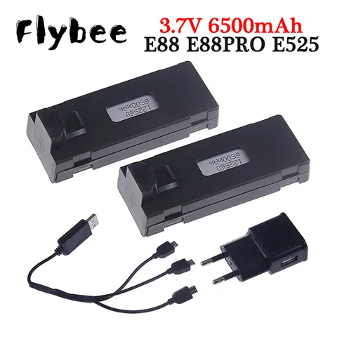 RC 드론용 충전식 배터리 및 충전기, 3.7V 6500mAh 배터리, E88 E88PRO E99 E99PRO P1 K3 P10 A13 E525 RC 쿼드콥터 부품 배터리