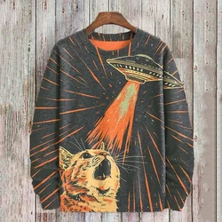 Printed Cat Long Sleeve T-Shirt Men Oversized Hoodie Autumn Pullover Unisex Crew Neck Sweater Fashion Unisex Clothing