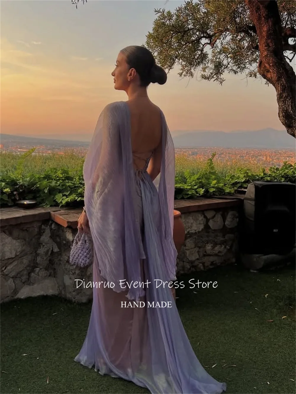 Dianruo Вечернее платье с прозрачными рукавами-накидкой и глубоким v-образным вырезом, плиссированные платья Vestidos De Festa, современные милые платья для выпускного вечера 2025, индивидуальный заказ