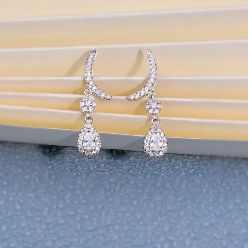 

GL S925 Pure Silver Moon Flower Earrings - Versatile Trendy Luxury Design Women's Ear Jewelry