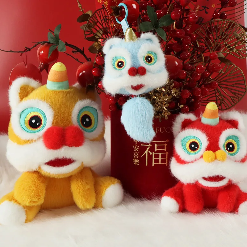 Adorabile portachiavi in peluche danza del leone cinese Festivo Capodanno Fascino fortunato Giocattoli morbidi Figurina di leone danzante carina per le celebrazioni
