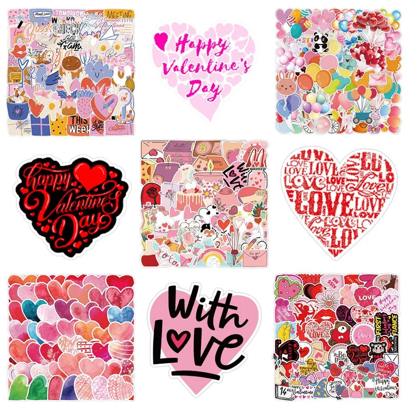 50 Pcs/Set Valentine's Day Love Heart Graffiti Stickers DIY Letter Gift Cute Decoration Laptop Luggage Decal Sticker