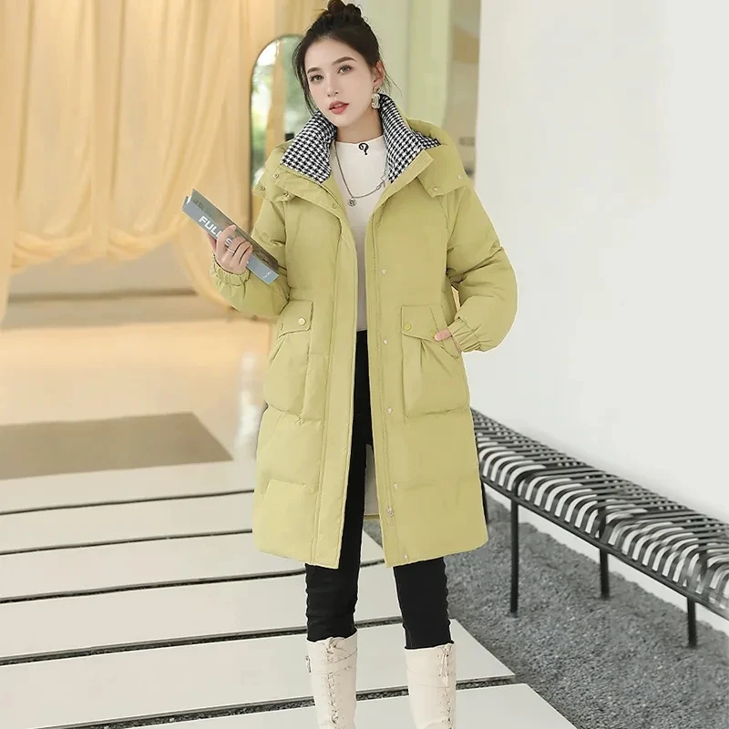 

Хлопковая куртка со съемной шапкой 2025, хлопковая куртка средней длины до колена с воротником-стойкой, модное толстое хлопковое пальто, зимнее пальто