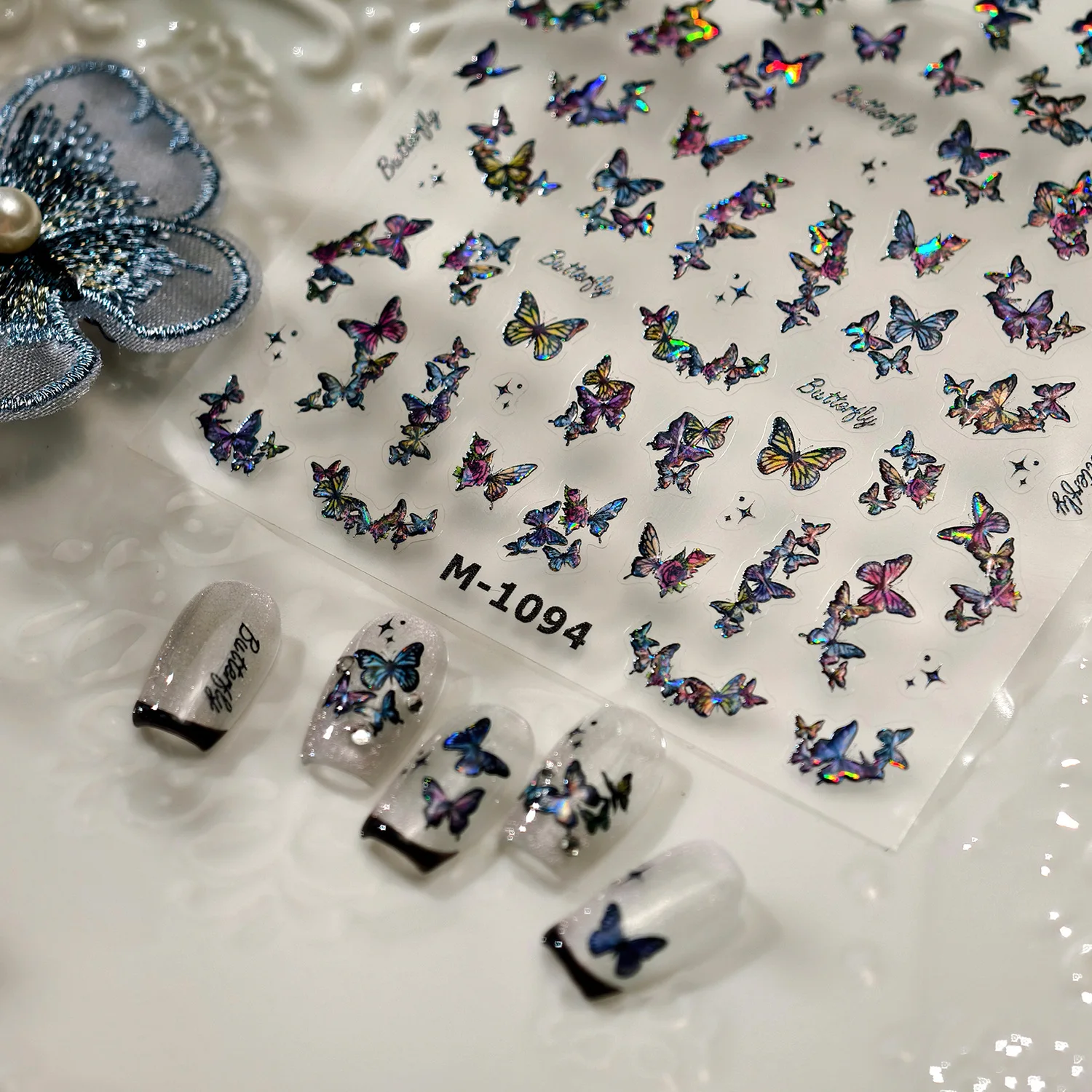 5D Glitter Dark Laser Aurora Magic Butterfly Cluster Sternenlicht selbstklebende Nagelkunst Aufkleber Abziehbilder Maniküre Ornamente Zubehör