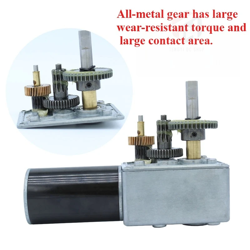 DC12V 24V Strong Torque Gearmotor Metal Turbo Worm Gearbox Engine Reversed Low Speed 250kg.cm Self-Lock Worm DC Gear Motor