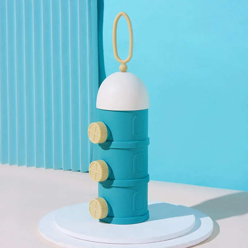 Portable 3-Grid Milk Powder & Snack Storage Box – Side-Open Baby Food Container with Cartoon Design, Ideal for Formula