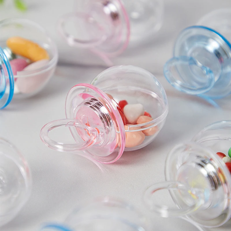 12pcs/set Transparent Plastic Wedding Candy Box Cute Pacifier Shape Storage Box Baby Shower Birthday Party Gift Packaging Box